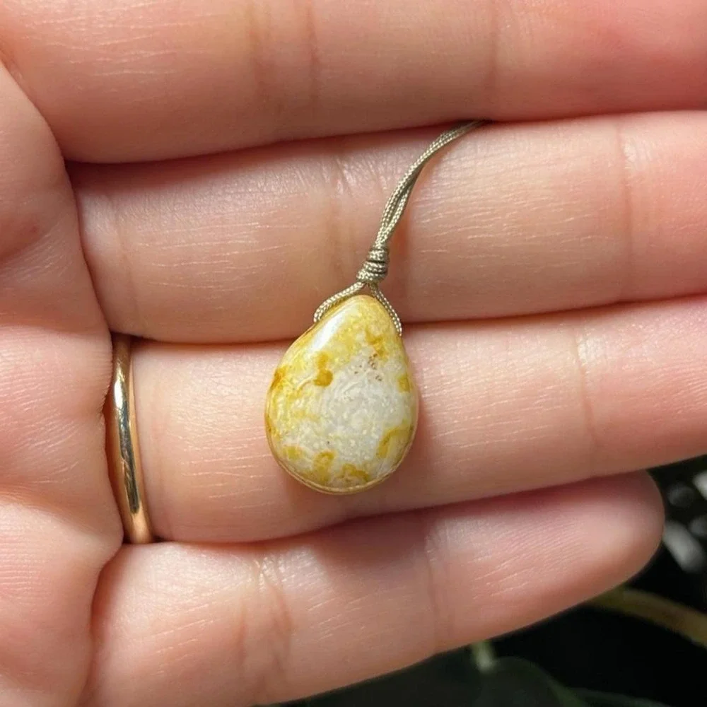 Luster yellow and white dainty boho earthy necklace adjustable cord beaded indie